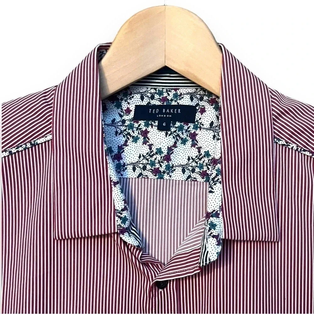 Ted Baker London Pinstripe Burgundy/White Button Down Shirt Men’s XXL - Picture 5 of 10
